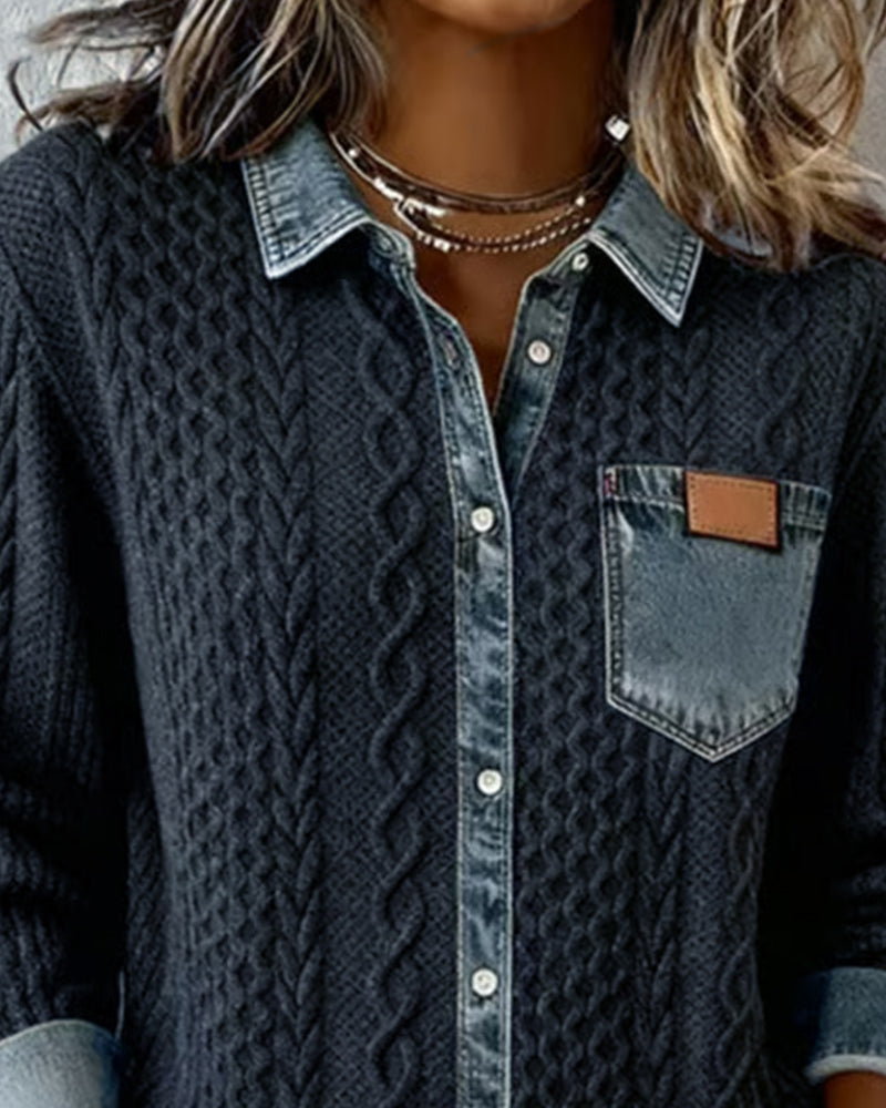Irene - Camisa de Manga Larga con Detalles de Mezclilla