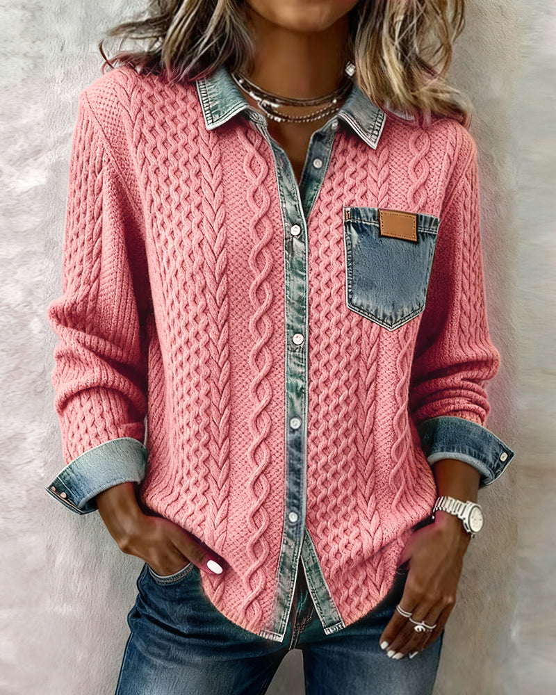 Irene - Camisa de Manga Larga con Detalles de Mezclilla