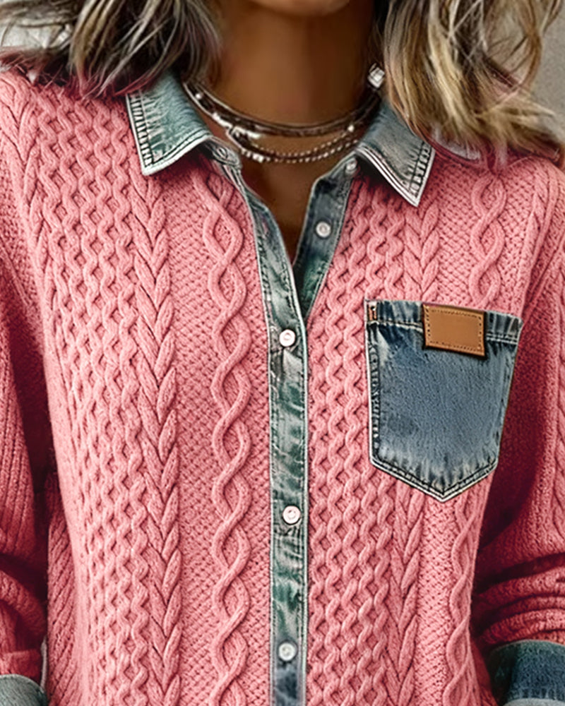 Irene - Camisa de Manga Larga con Detalles de Mezclilla