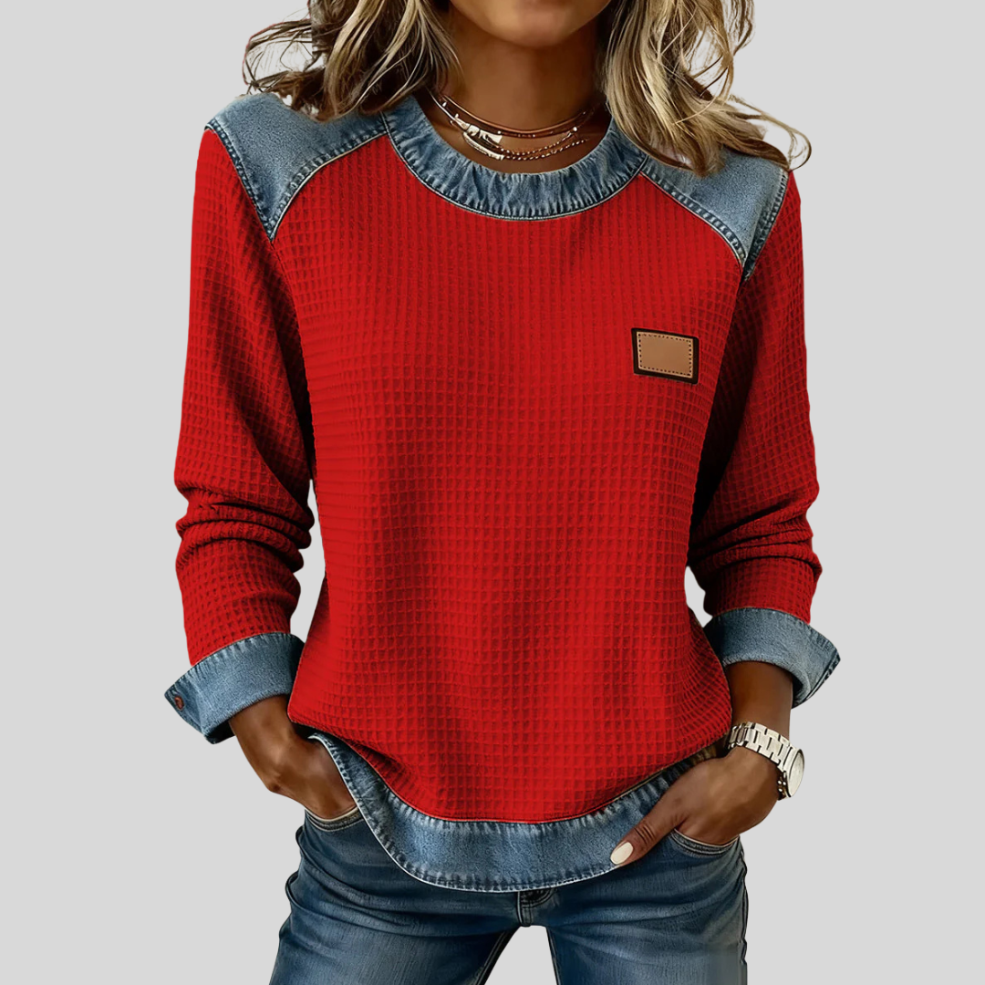 Adriana - Sudadera Waffle de Diseño Patchwork