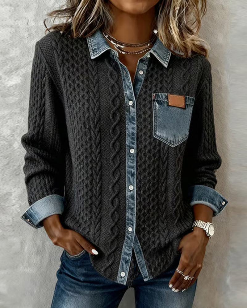 Irene - Camisa de Manga Larga con Detalles de Mezclilla