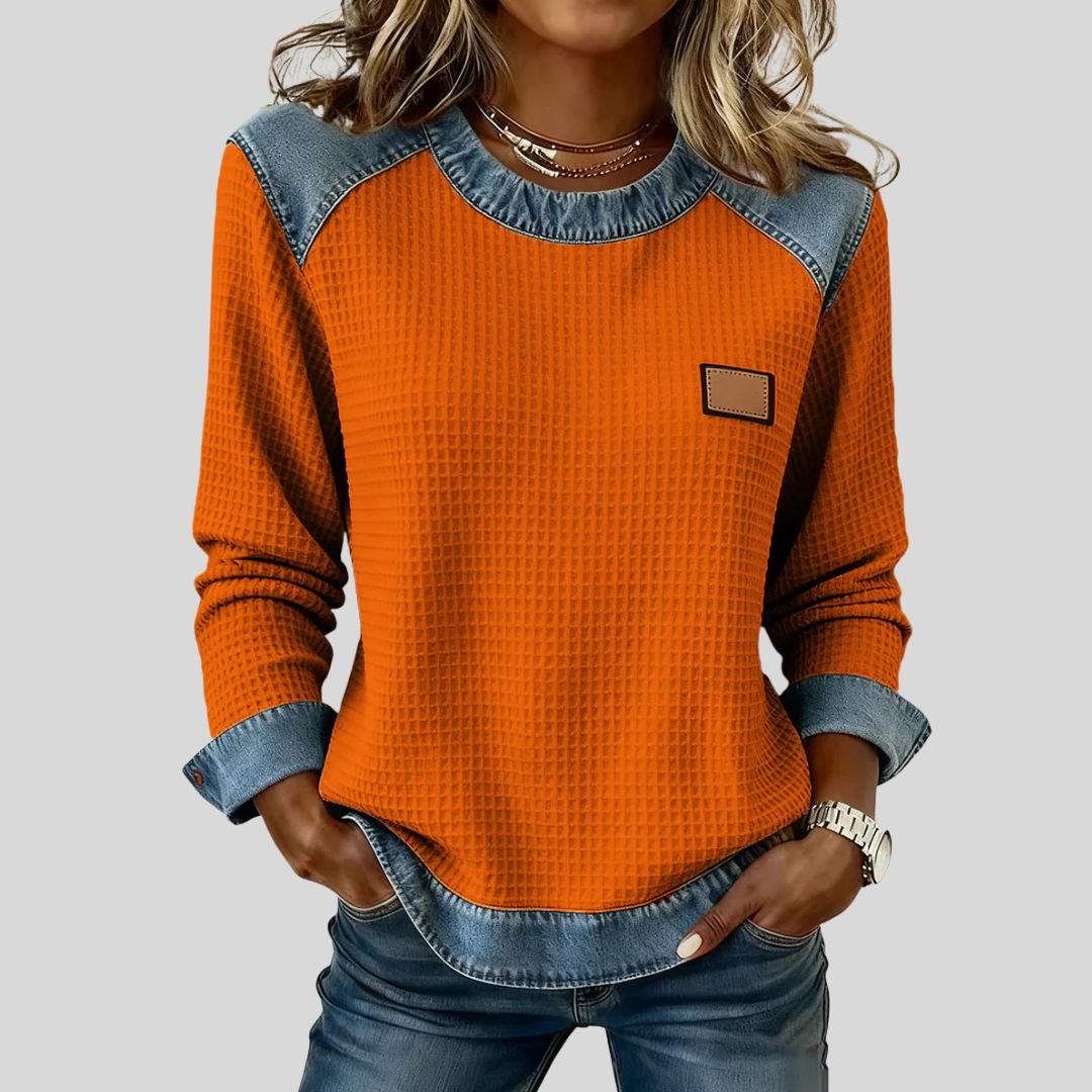 Adriana - Sudadera Waffle de Diseño Patchwork