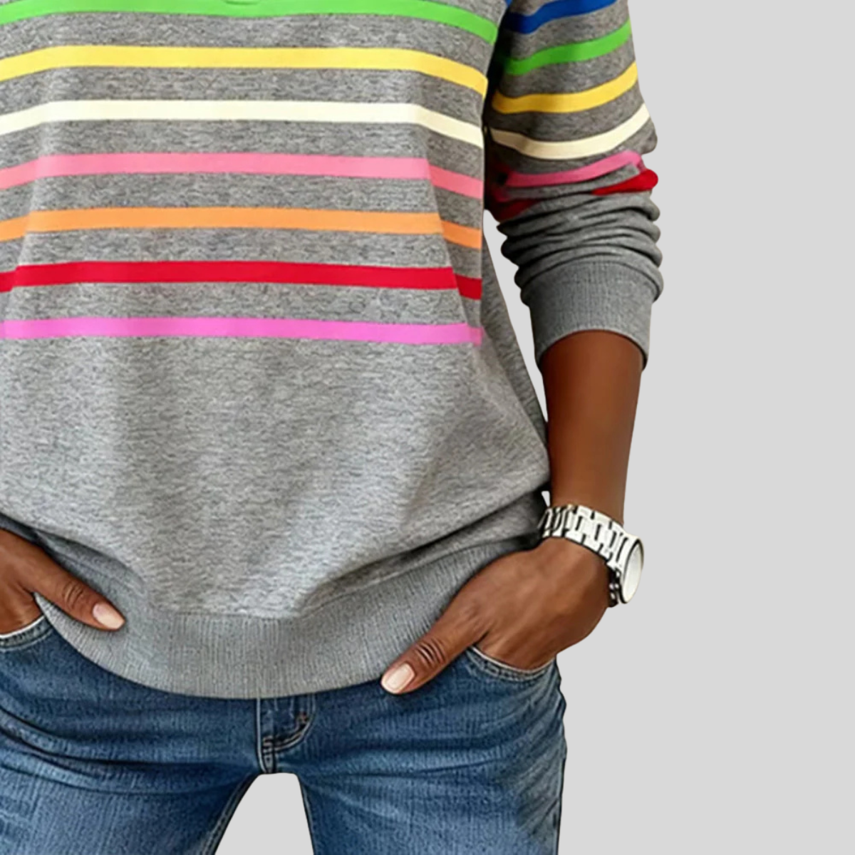 Socorro - Sudadera de Rayas de Colores con Cuarto de Cierre