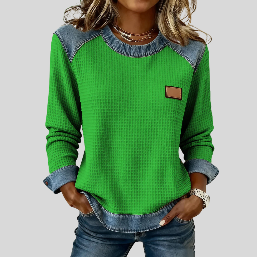 Adriana - Sudadera Waffle de Diseño Patchwork