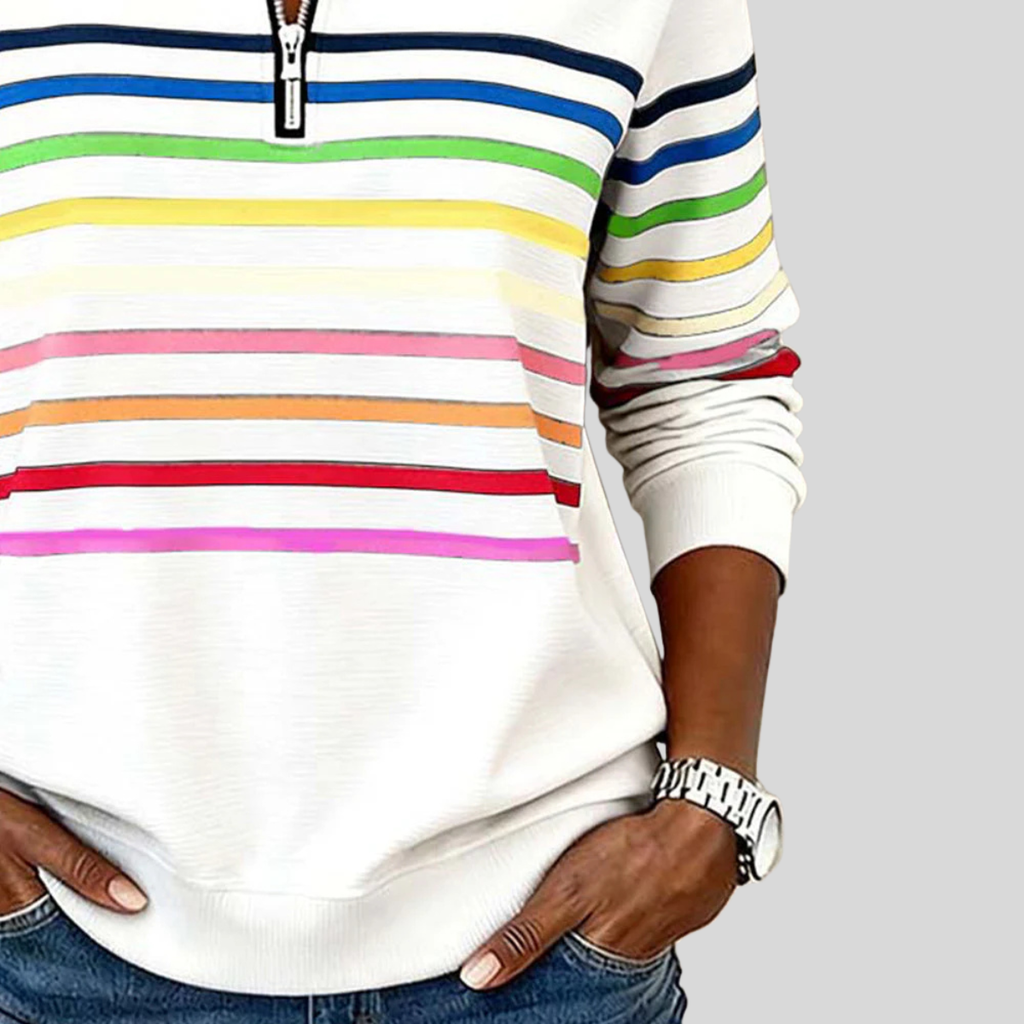 Socorro - Sudadera de Rayas de Colores con Cuarto de Cierre