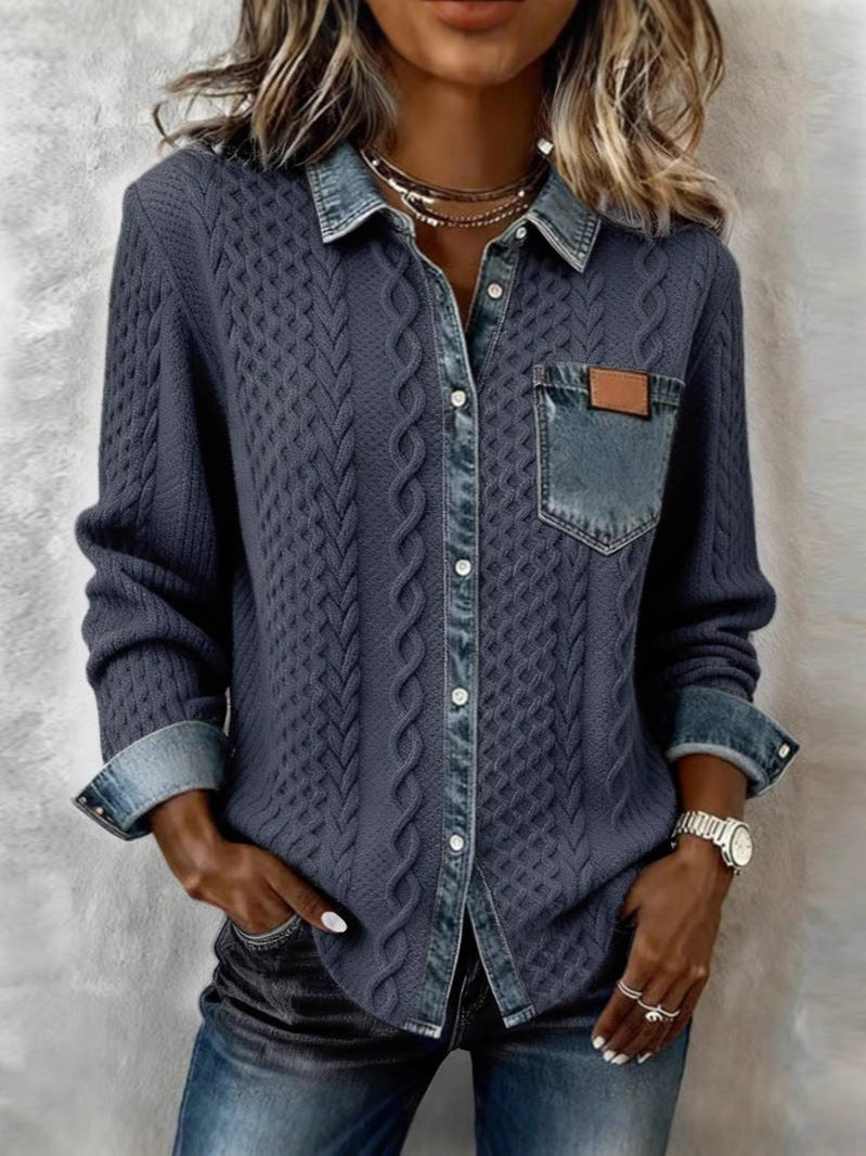 Irene - Camisa de Manga Larga con Detalles de Mezclilla