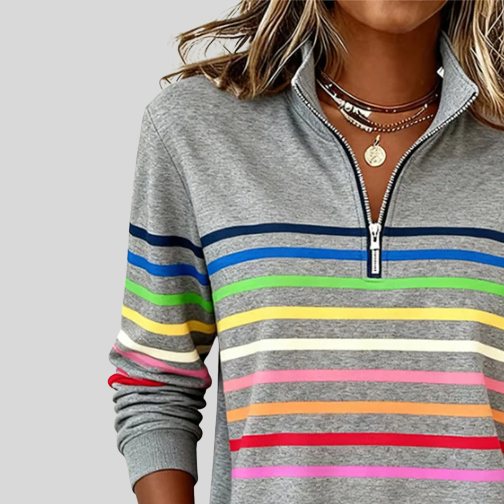 Socorro - Sudadera de Rayas de Colores con Cuarto de Cierre