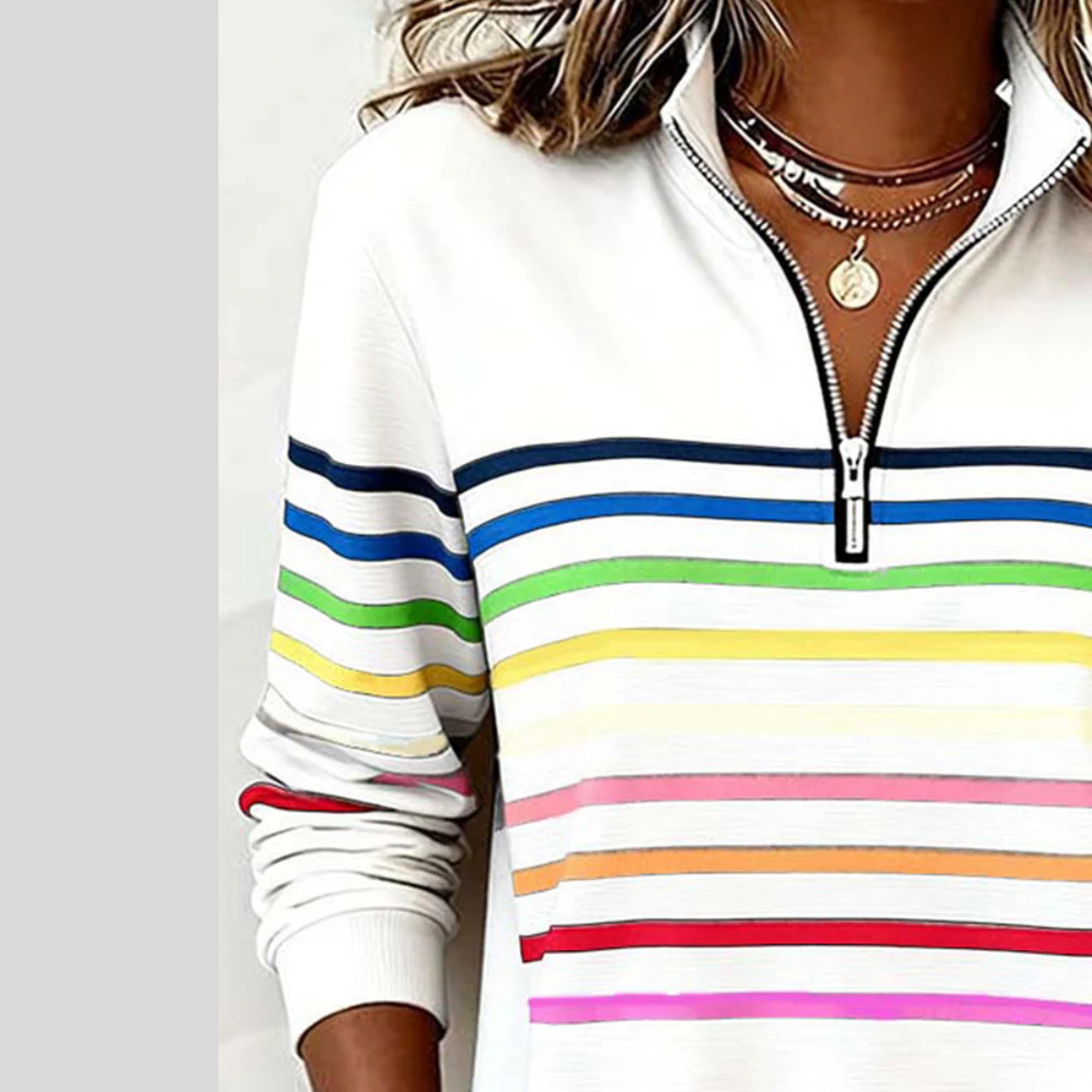 Socorro - Sudadera de Rayas de Colores con Cuarto de Cierre