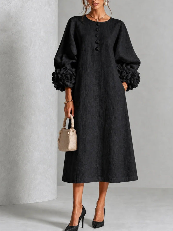 Theodosia - Vestido Midi con Botones y Puños de Rosetas