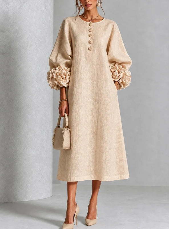 Theodosia - Vestido Midi con Botones y Puños de Rosetas