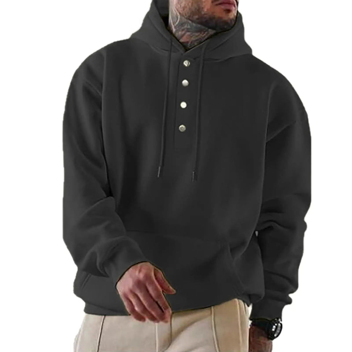Chad - Sudadera de Punto con Capucha y Botones