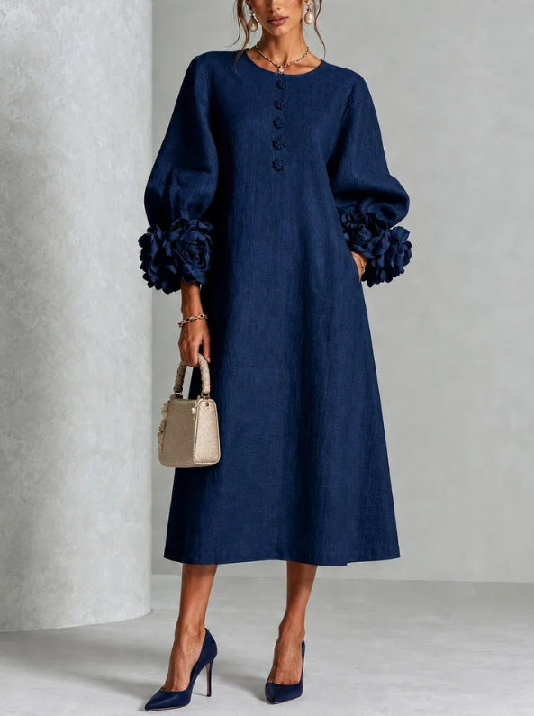 Theodosia - Vestido Midi con Botones y Puños de Rosetas