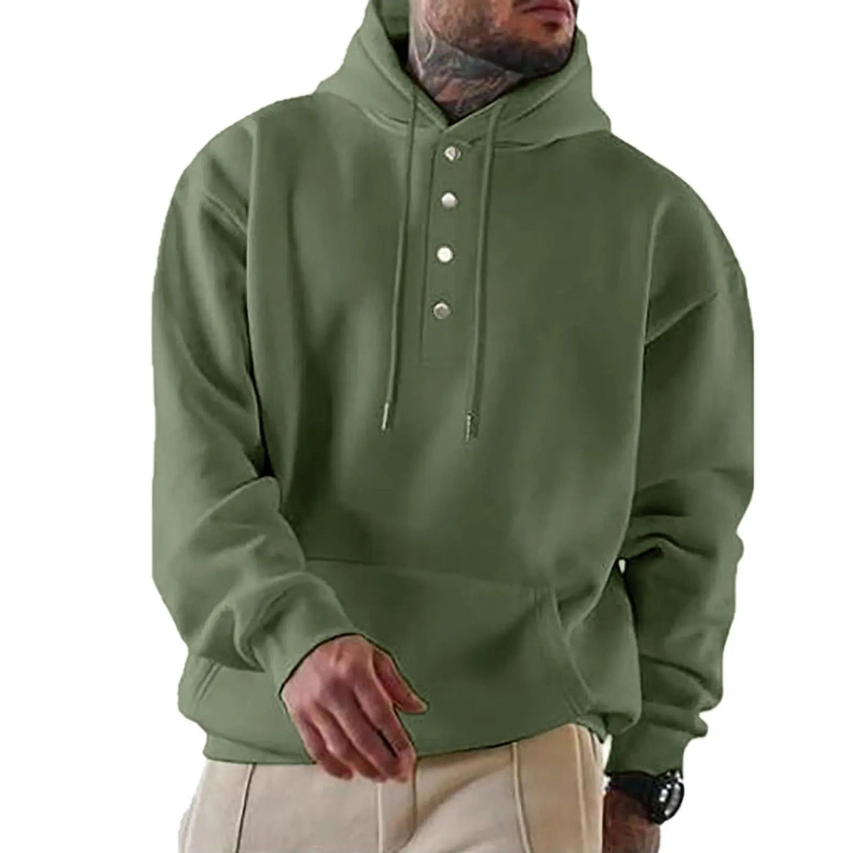 Chad - Sudadera de Punto con Capucha y Botones