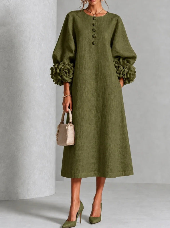 Theodosia - Vestido Midi con Botones y Puños de Rosetas