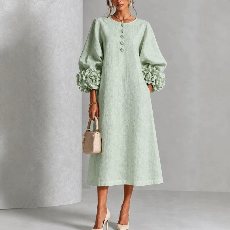 Theodosia - Vestido Midi con Botones y Puños de Rosetas