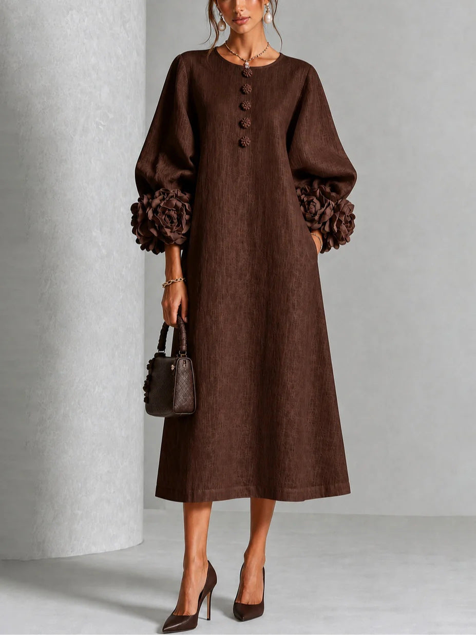 Theodosia - Vestido Midi con Botones y Puños de Rosetas