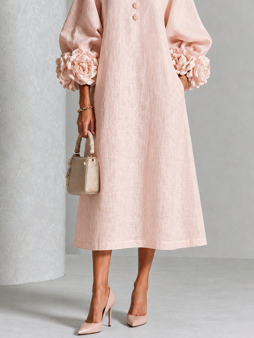 Theodosia - Vestido Midi con Botones y Puños de Rosetas