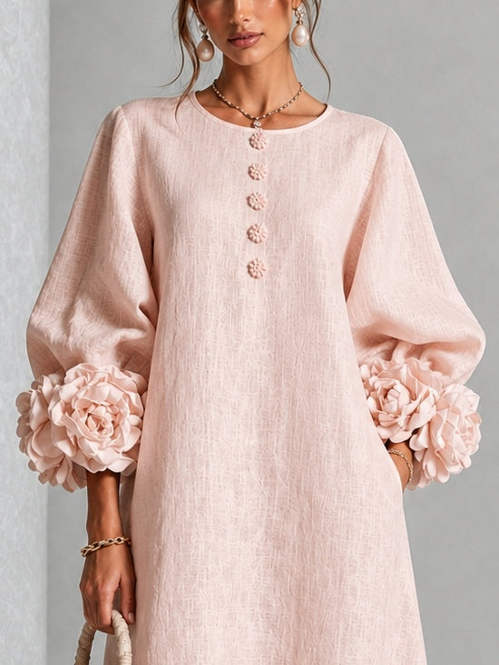 Theodosia - Vestido Midi con Botones y Puños de Rosetas