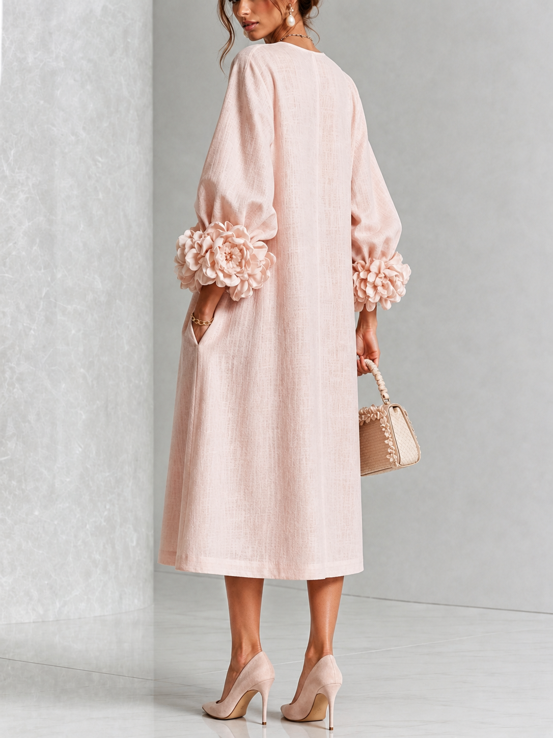 Theodosia - Vestido Midi con Botones y Puños de Rosetas