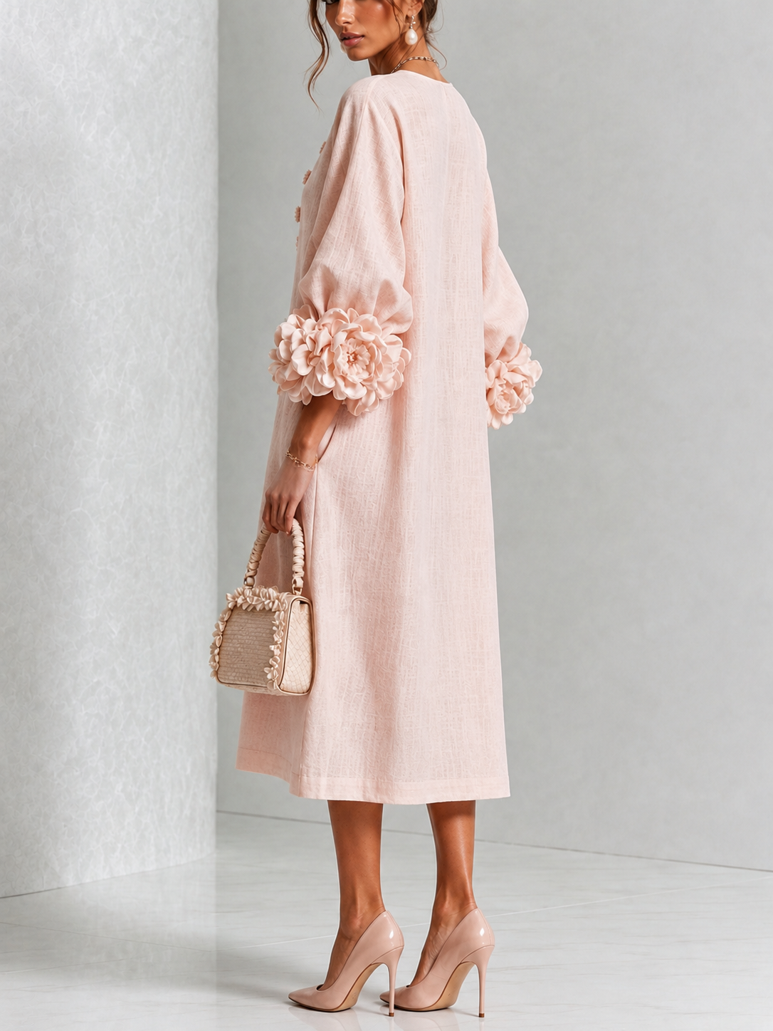 Theodosia - Vestido Midi con Botones y Puños de Rosetas