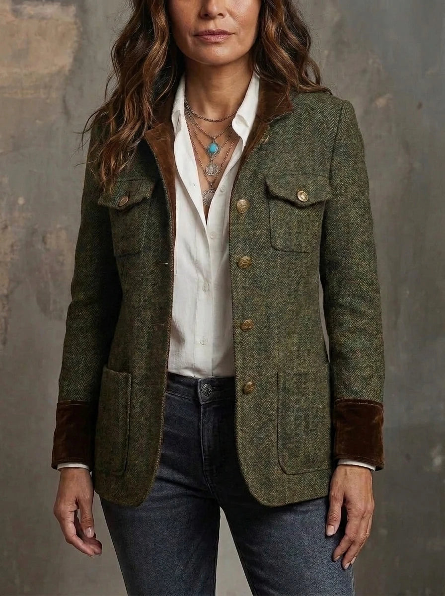 Dolores - Blazer de Sarga con Ribete en Contraste