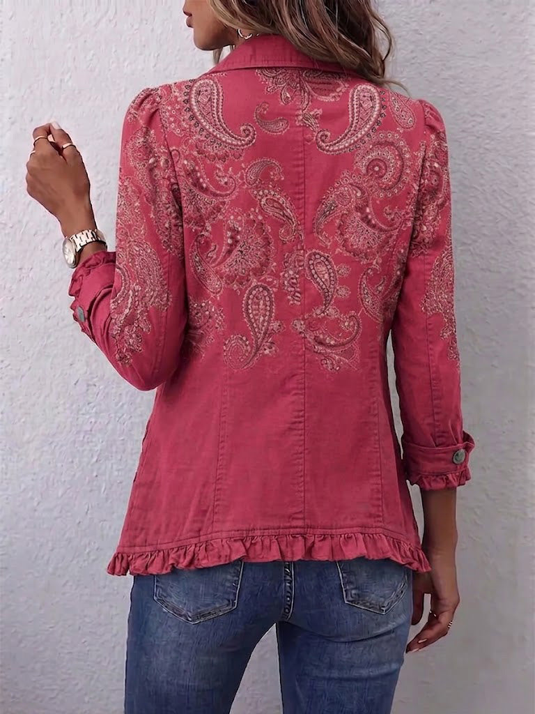 Chamarra cachemira rosa con volantes Milagros