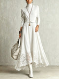 Candida - Vestido Largo Efecto Ante Blanco con Dobladillo de Encaje